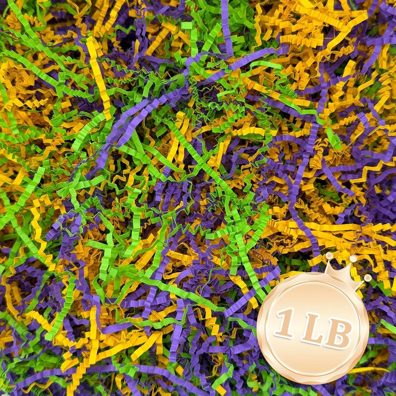 Zankubom 1 LB Mardi Gras Crinkle Cut Paper Shred Filler Great for Gift Wrapping, Basket Fillers, Birthday, Gift Wrapping, Mardi Gras, Party Decor Filling Supplies Golden Green Purple - Image 1